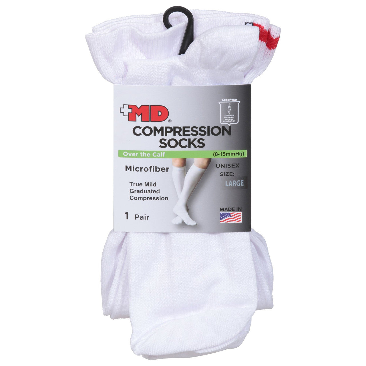Md Microfiber Over The Calf Compression Socks White, Large, 1 Ea