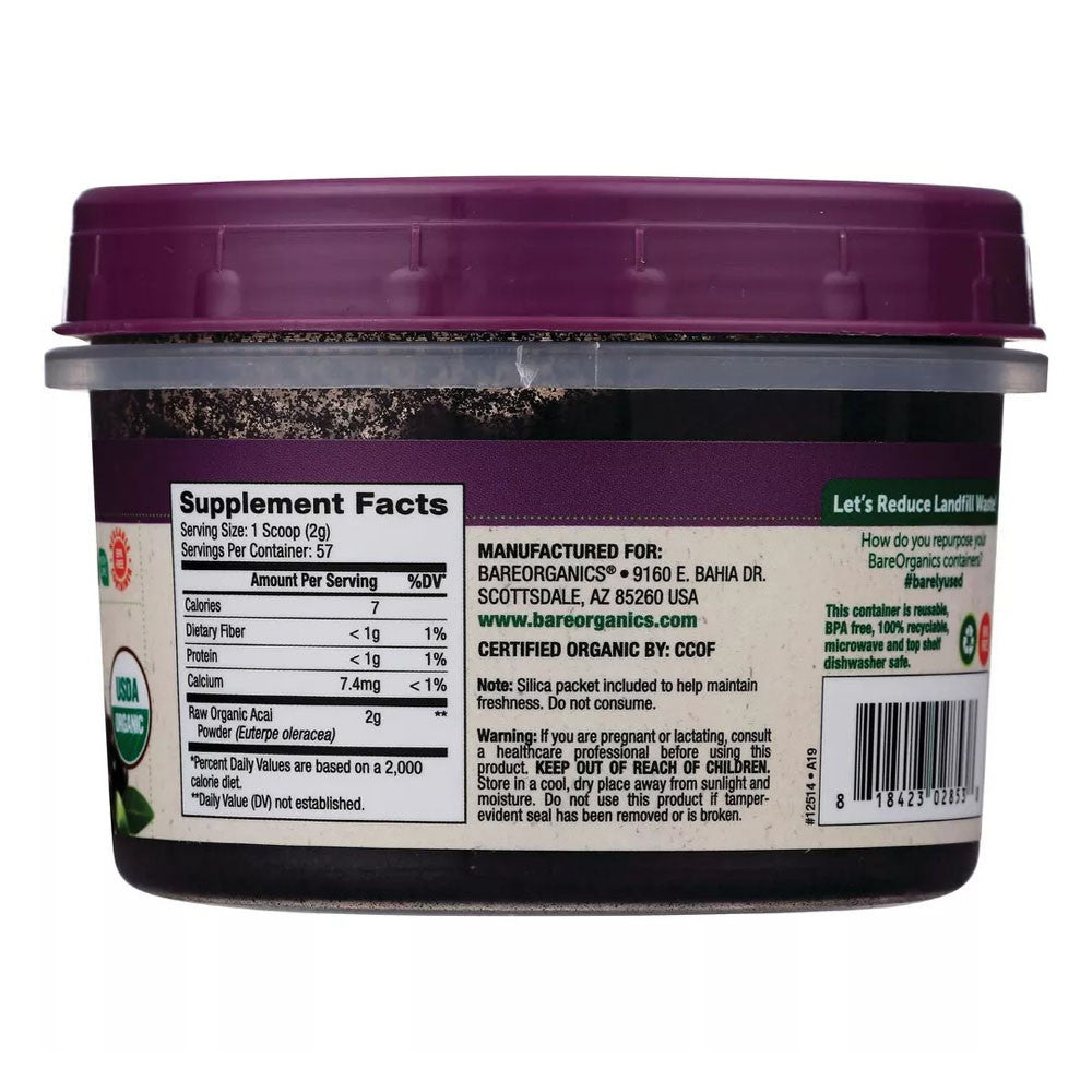 Bare Organics Superfood Powder, Acai Berry Dietary Supplement, 4 Oz