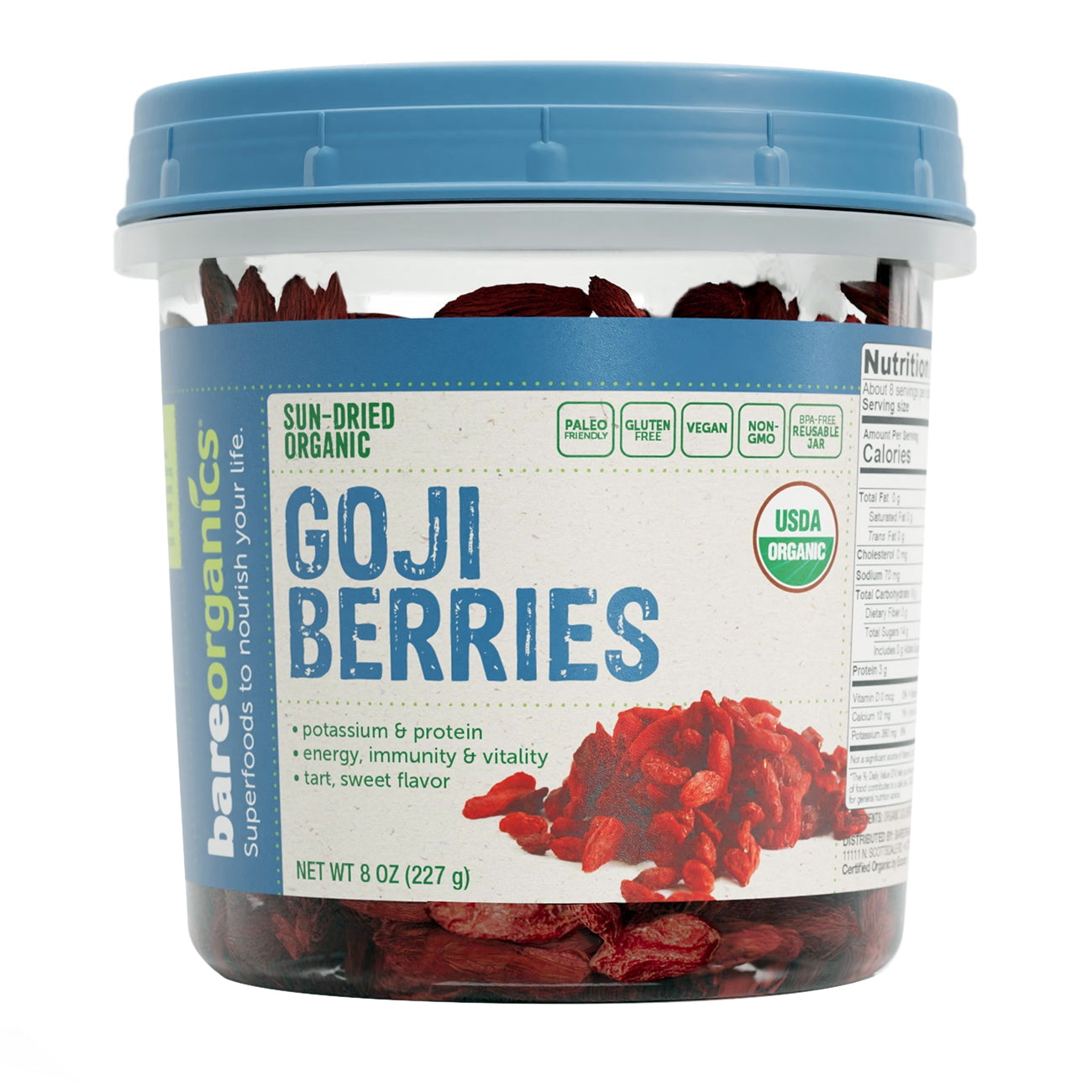 BareOrganics Organic Sun Dried Goji Berries for Immunity Energy and Vi ...