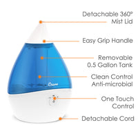 Crane Ultrasonic Cool Mist Humidifier 0.5 Gallon, Blue and White, 1 Ea