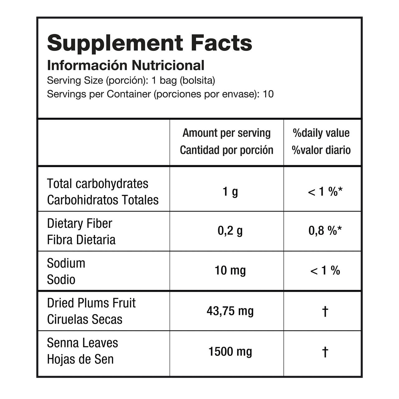 Prunelax Ciruelax Natural Laxative Regular Tea Bags, 10 Ea