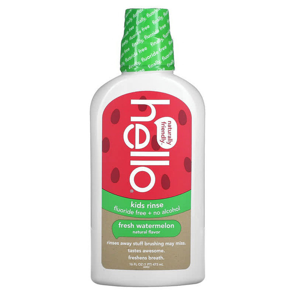 Hello Kids Rinse Flouride Free with Natural Watermelon Flavor, 16 Oz
