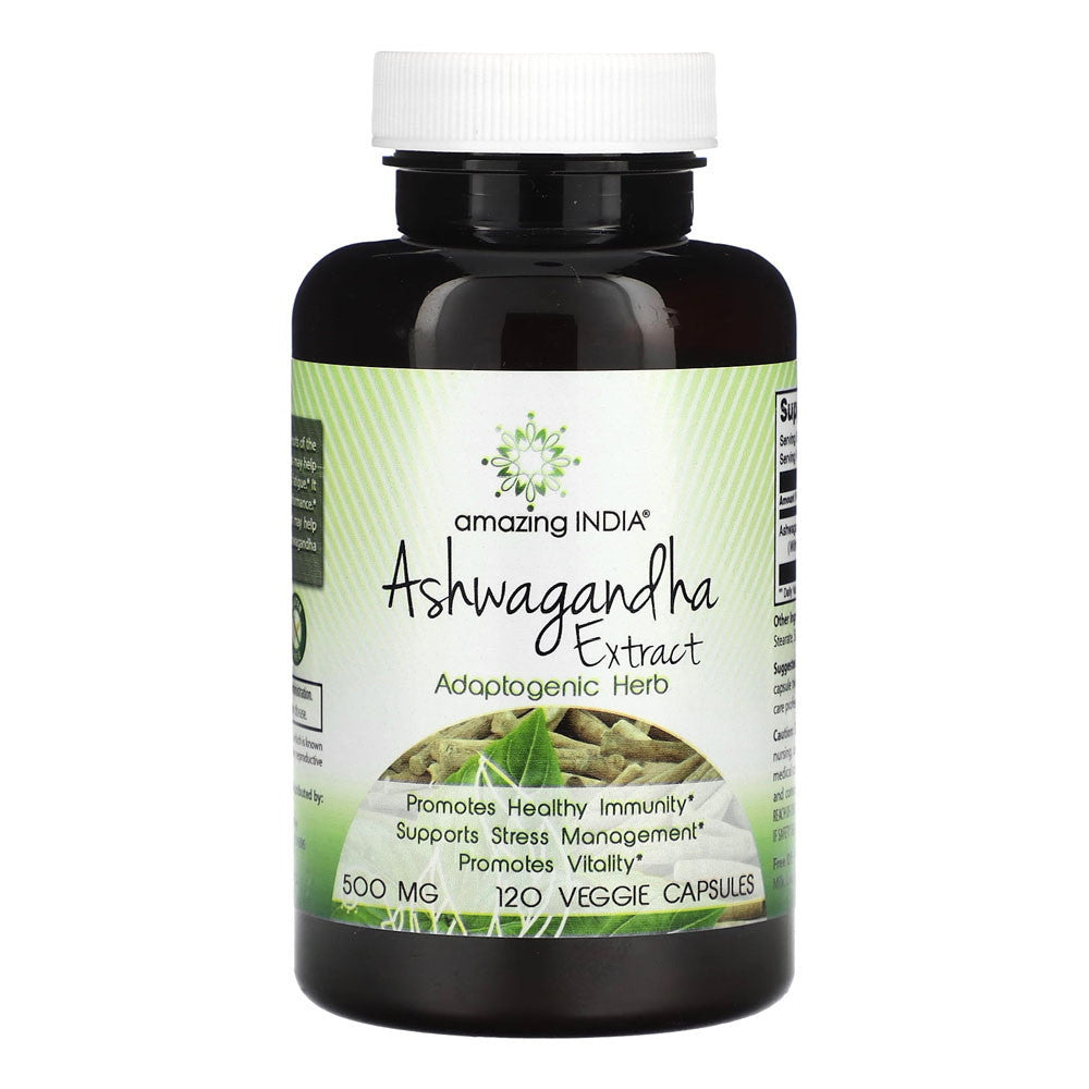 Amazing Nutrition Amazing India Ashwagandha Extract 500 Mg, Healthy Immunity Supports, 120 Ea