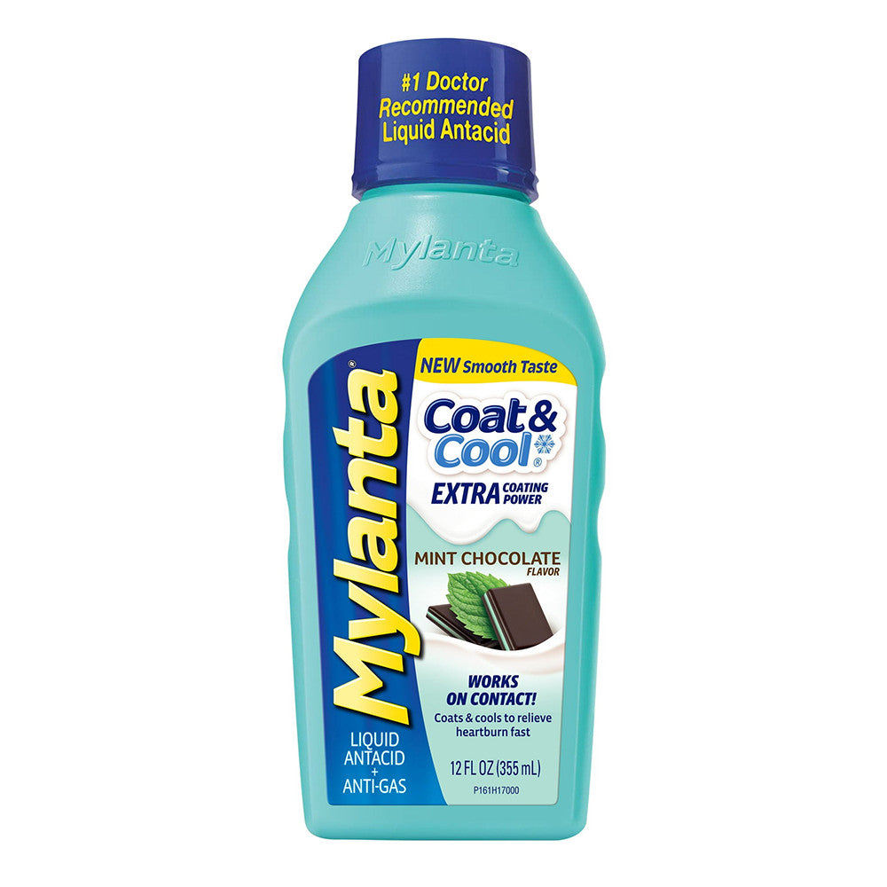Mylanta Coat and Cool Liquid Antacid and Antigas for Heartburn and Gas Relief, Mint Chocolate Flavor, 12 Oz
