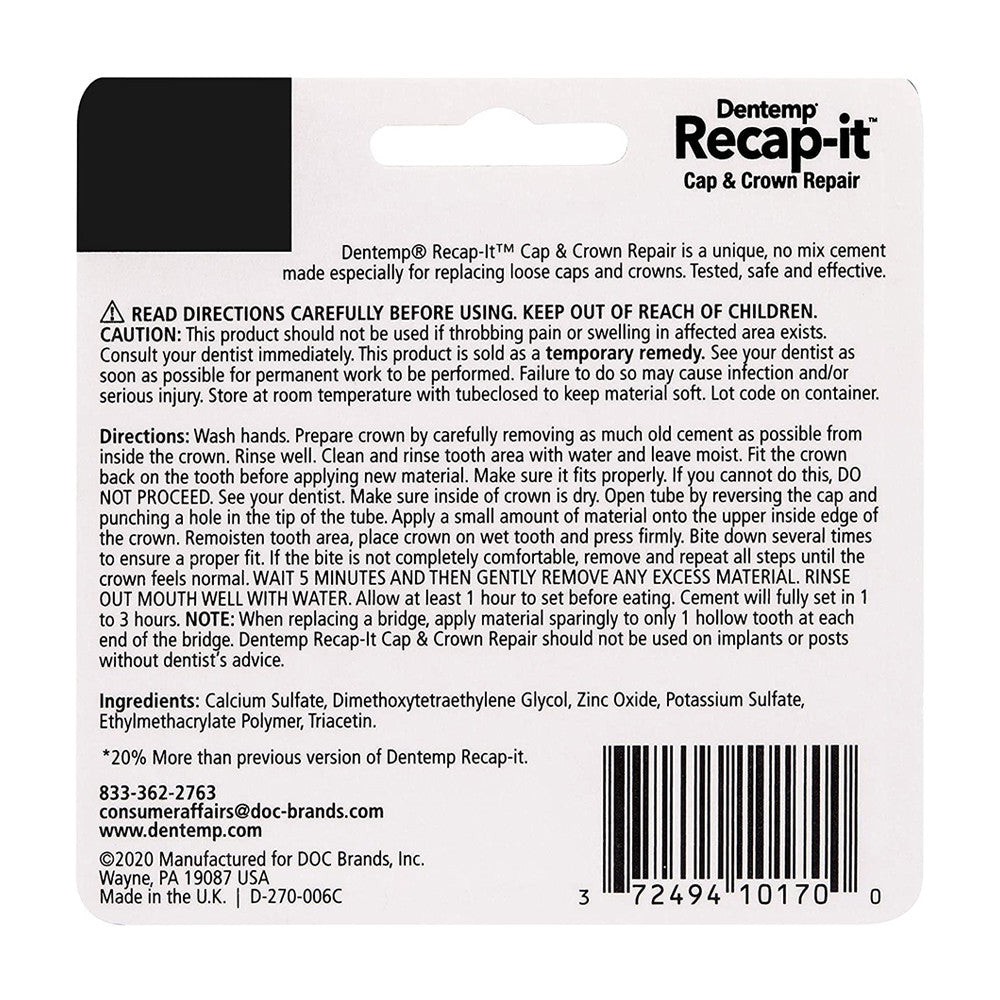 Dentemp Recapit Loose Cap and Crowns Repair, 1 Gm