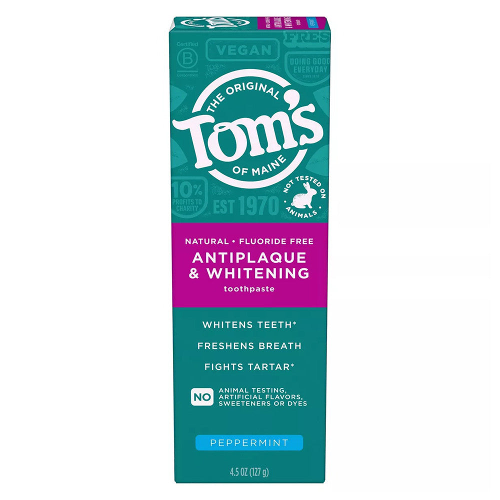 Toms of Maine Antiplaque and Whitening Natural Toothpaste, Peppermint Flavor, 4.5 Oz