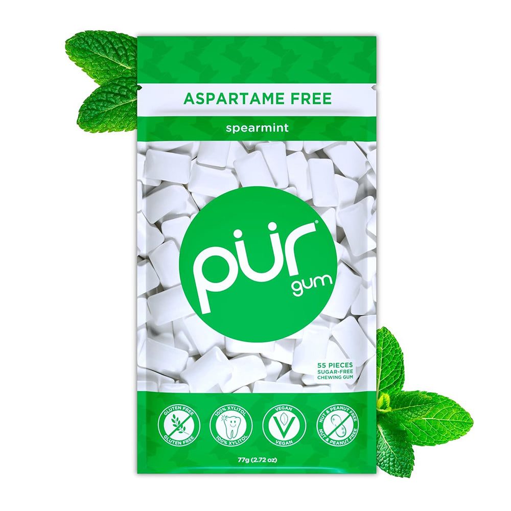 PUR Gum Natural Spearmint Chewing Gum Bag Fresh Flavor 2.72Oz (77g)