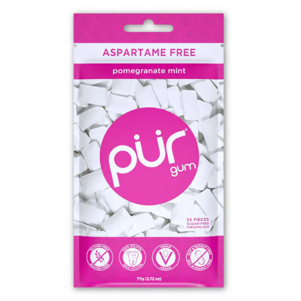 PUR Pomegranate Mint Chewing Gum for Fresh Breath and Oral Health 2.72Oz (77g) 55Ea