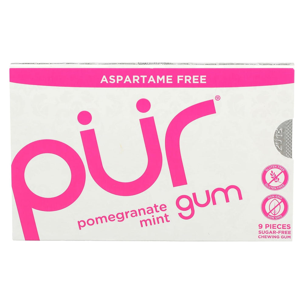 Pur Pomegranate Mint Bister Sugar Free Gum Bag Sweetened with Xylitol Fresher Breath and Better Oral Health 9Ea
