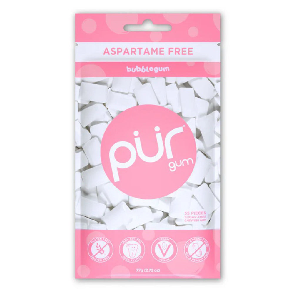 PUR Bubblegum Chewing Gum for Fresh Breath and Oral Care 2.72Oz (77g) 55Ea
