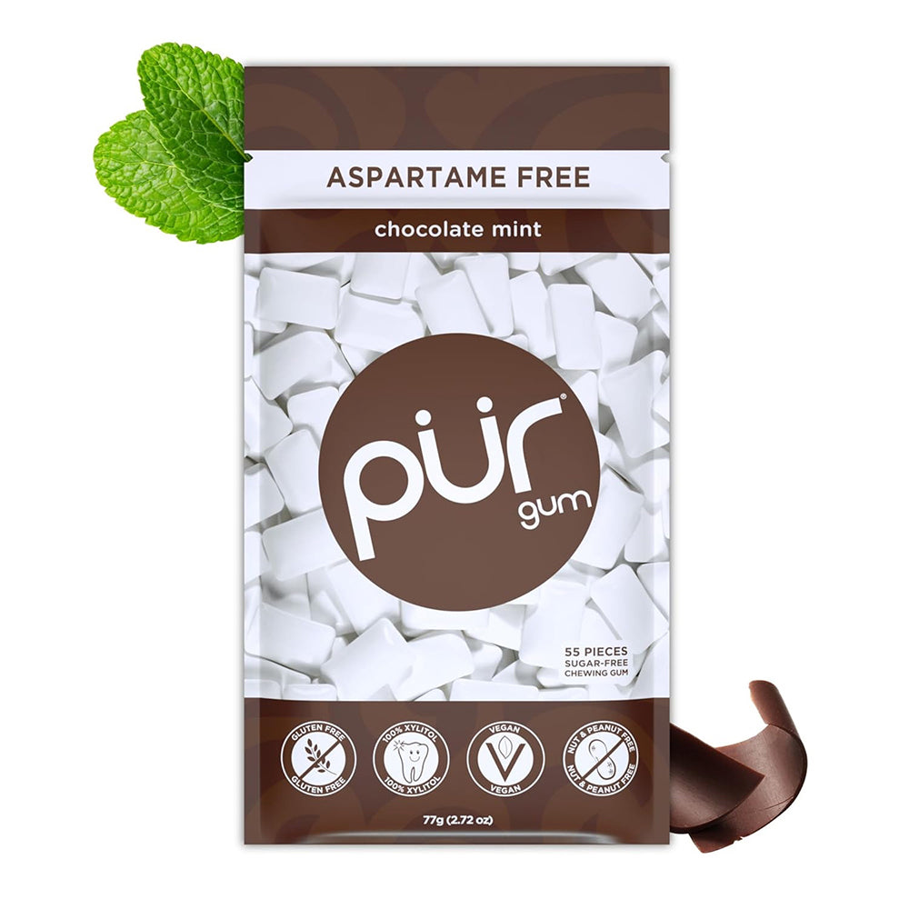 PUR Gum Chocolate Mint Chewing Gum Bag Vegan 2.72Oz (77g)