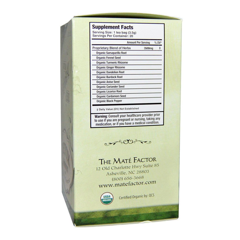 Mate Factor Organic Functional Herbal Blends Detox Medley with Ginger and Turmeric Tea Bags, 20 Ea