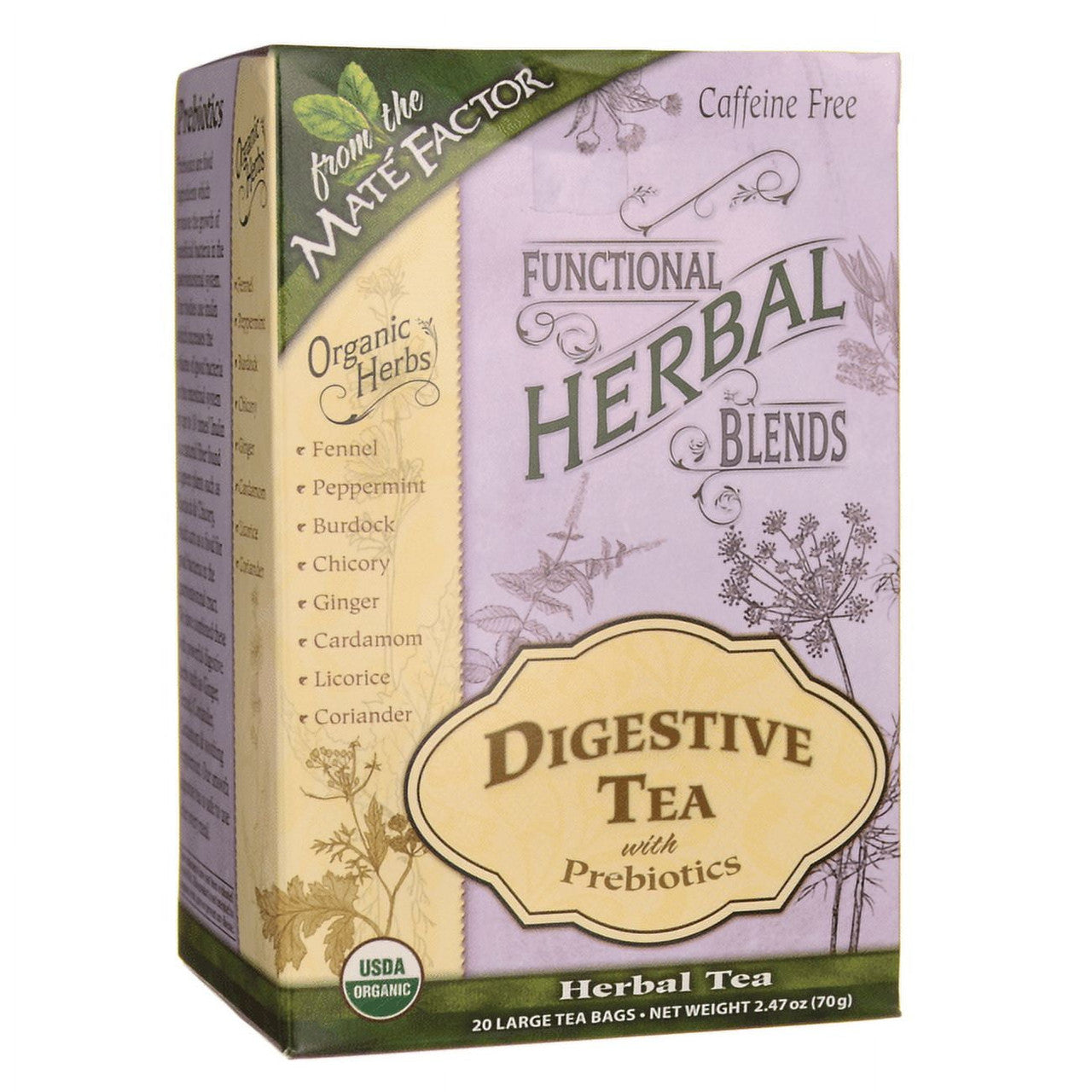 The Mate Factor Functional Herbal Blends Digestive Tea with Prebiotics Tea Bags, 20 Ea