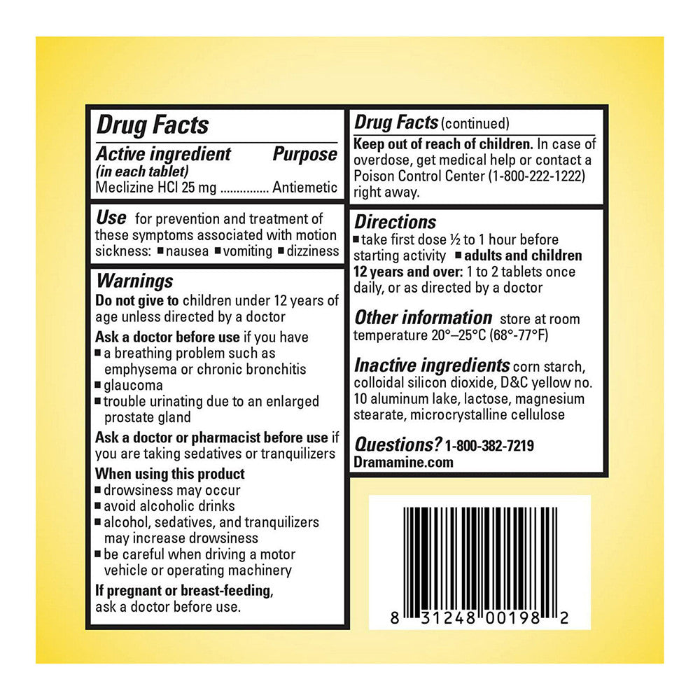 Dramamine Less Drowsy Formula Tablets, 8 Ea