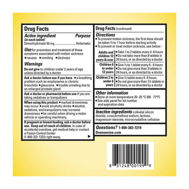 Dramamine Original Formula Fast Acting Motion Sickness Relief Tablets, 36 Ea