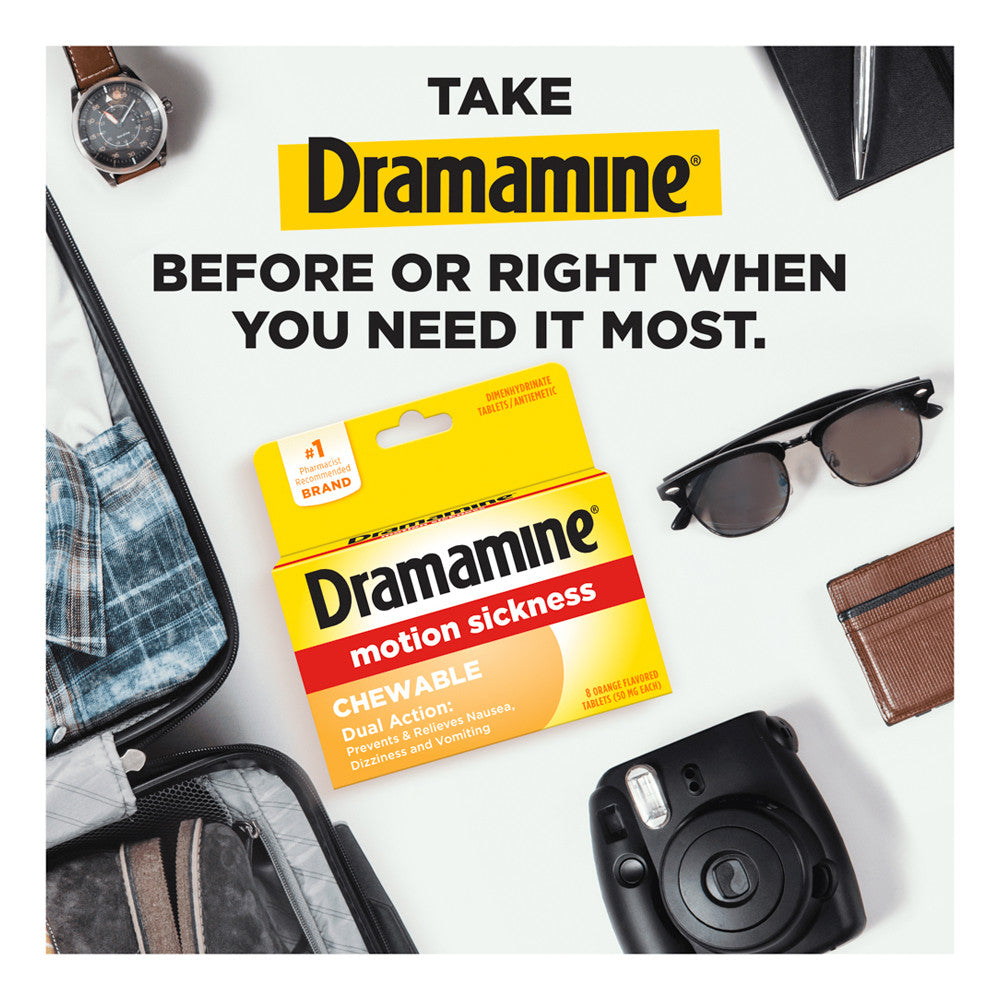 Dramamine Chewable Tablets For Motion Sickness Relief - 8 Ea