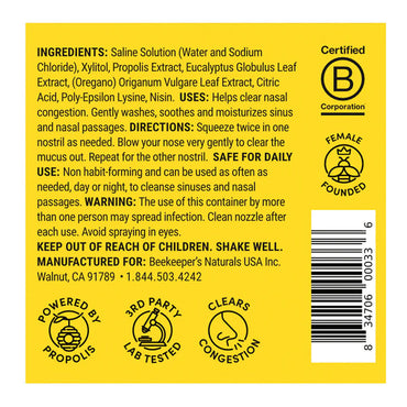 Beekeepers Naturals Propolis Nasal Spray Plus for Maximum Sinus, 1 Oz