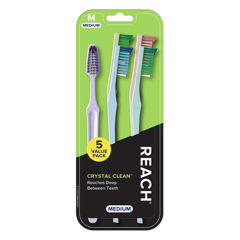 Reach Crystal Clean Family Fun Toothbrushes with Medium Size 5Ea