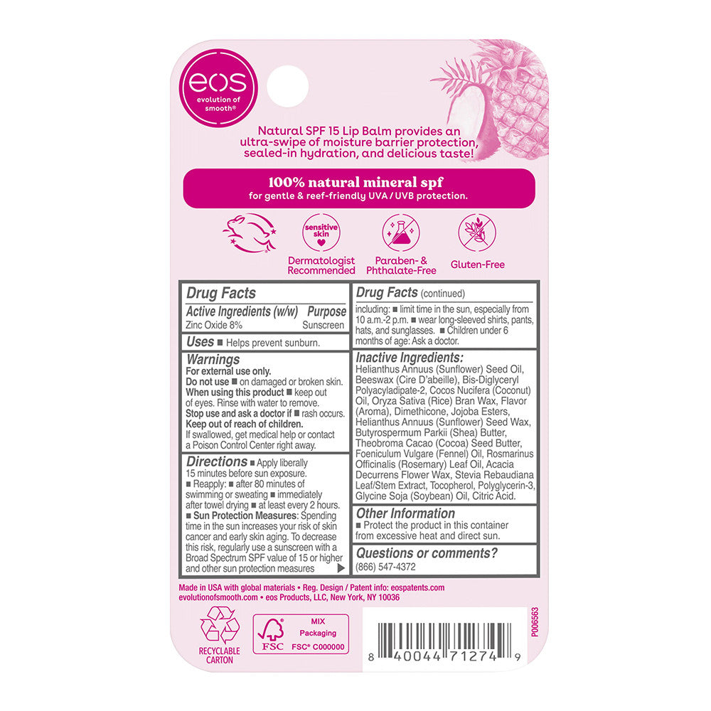 Eos Natural SPF 15 Lip Balm, Pineapple Coconut Flavor, 0.14 Oz