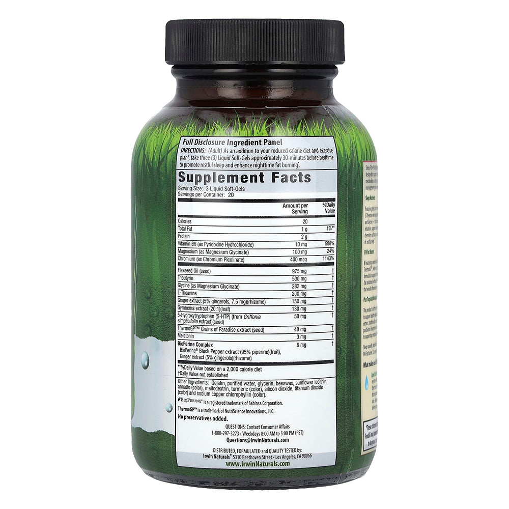 Irwin Naturals Sleep Fit Plus PM Fat Burner Liquid Soft Gels Progress in Weight Management 60Ea