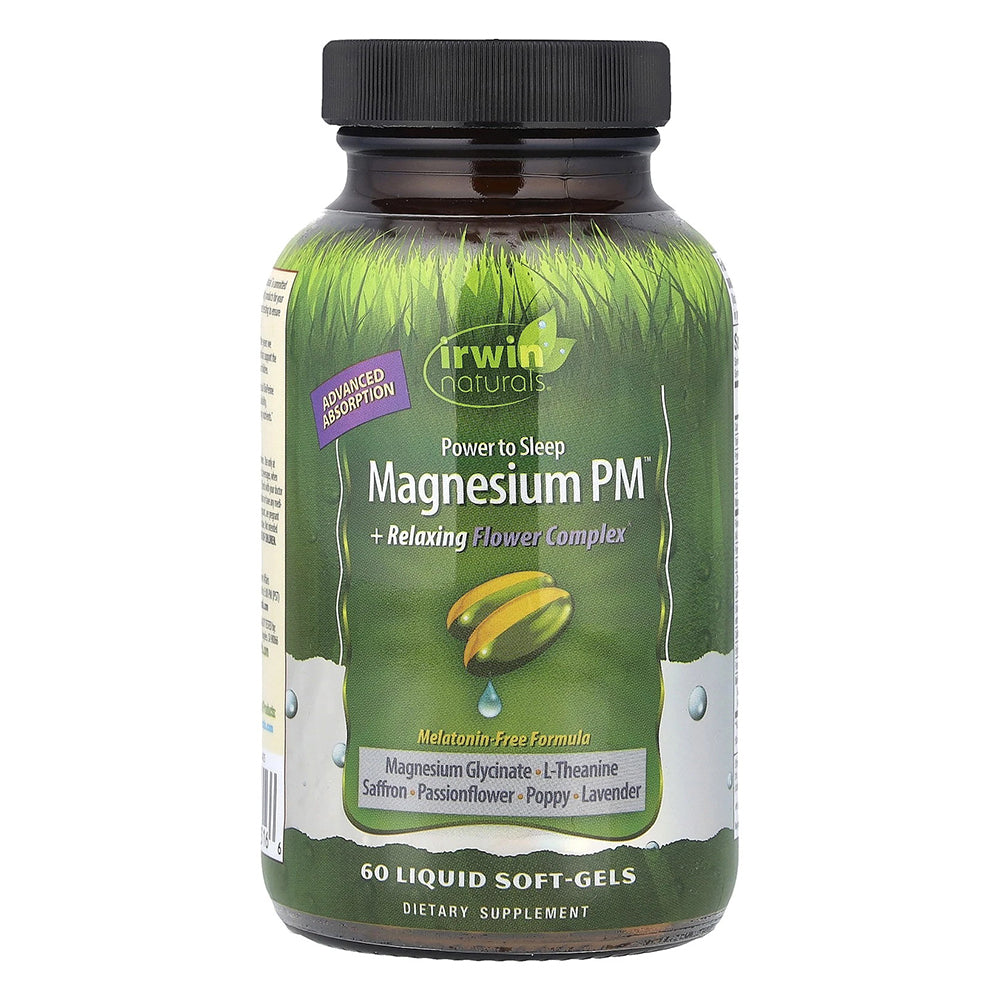 Irwin Naturals Power to Sleep Magnesium PM and Relaxing Flower Complex Liquid Softgels 60Ea