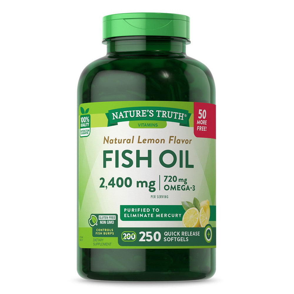 Natures Truth Fish Oil 2400 Mg Quick Release Softgels, Natural Lemon Flavor, 250 Ea