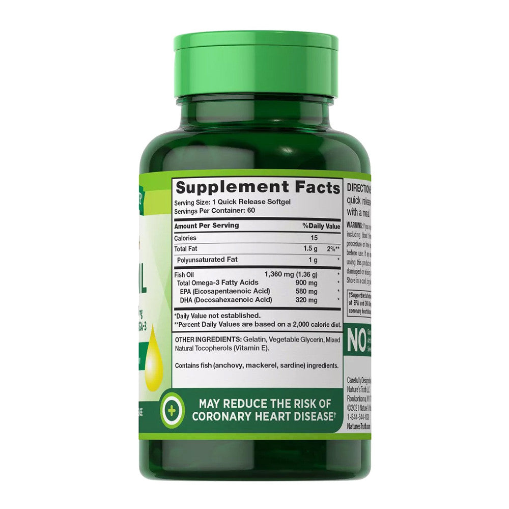 Natures Truth Triple Strength Fish Oil Omega 3 1360 Mg Capsules, 60 Ea