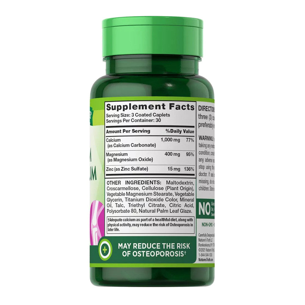 Natures Truth Calcium Magnesium Zinc Supplement Capsules, 90 Ea