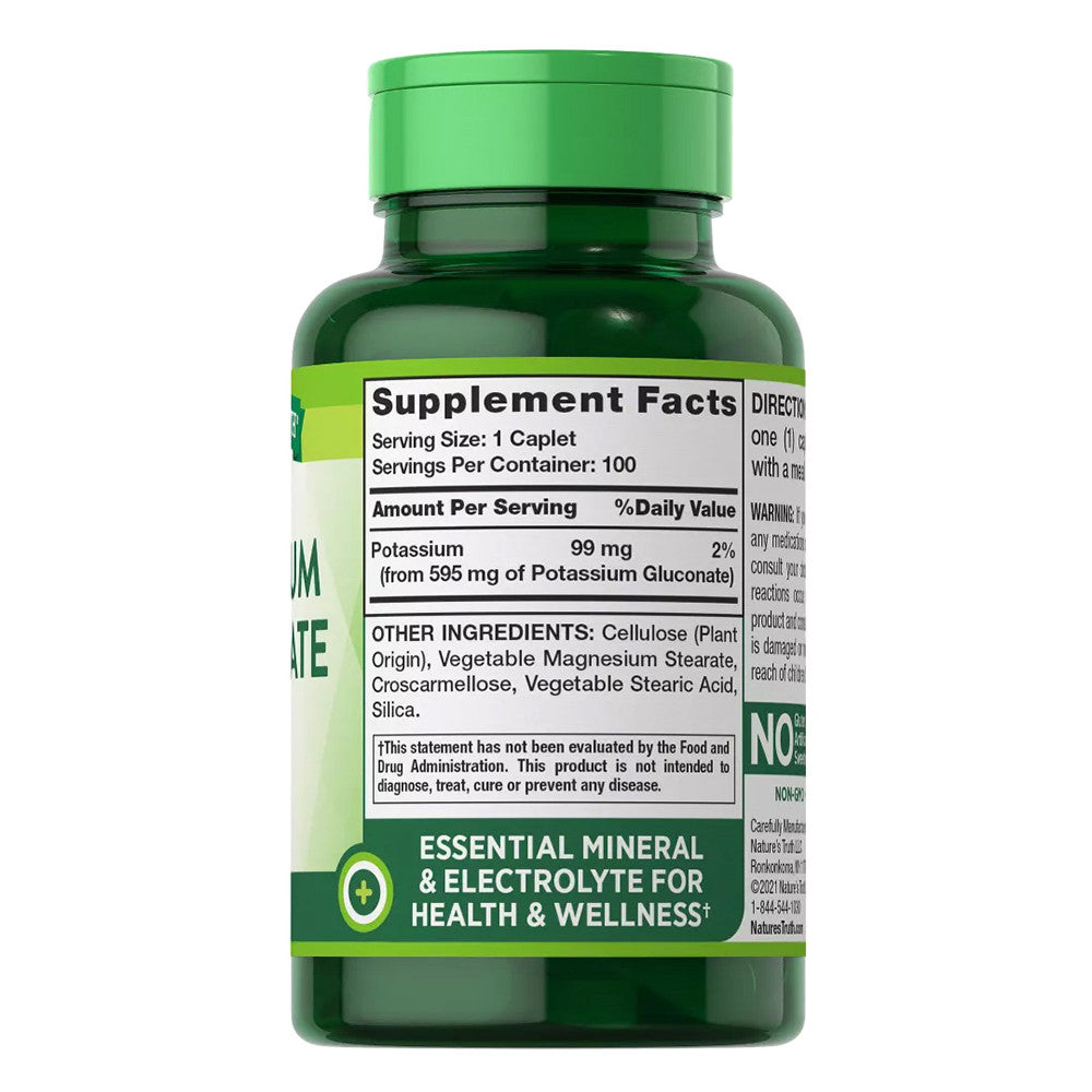 Natures Truth Potassium Gluconate 595 Mg Capsules, 100 Ea