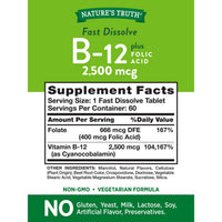 Natures Truth B12 Vitamin Plus Folic Acid 2500 Mcg Fast Dissolve Tablets, Natural Berry Flavor, 60 Ea