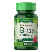 Natures Truth B12 Vitamin Plus Folic Acid 2500 Mcg Fast Dissolve Tablets, Natural Berry Flavor, 60 Ea