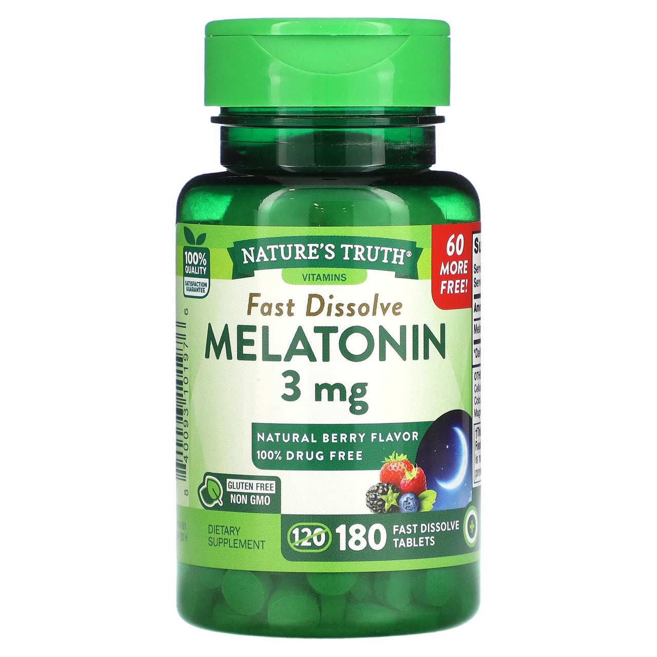 Natures Truth Melatonin 3mg Fast Dissolve Tablets, Natural Berry Flavour, 180 ea
