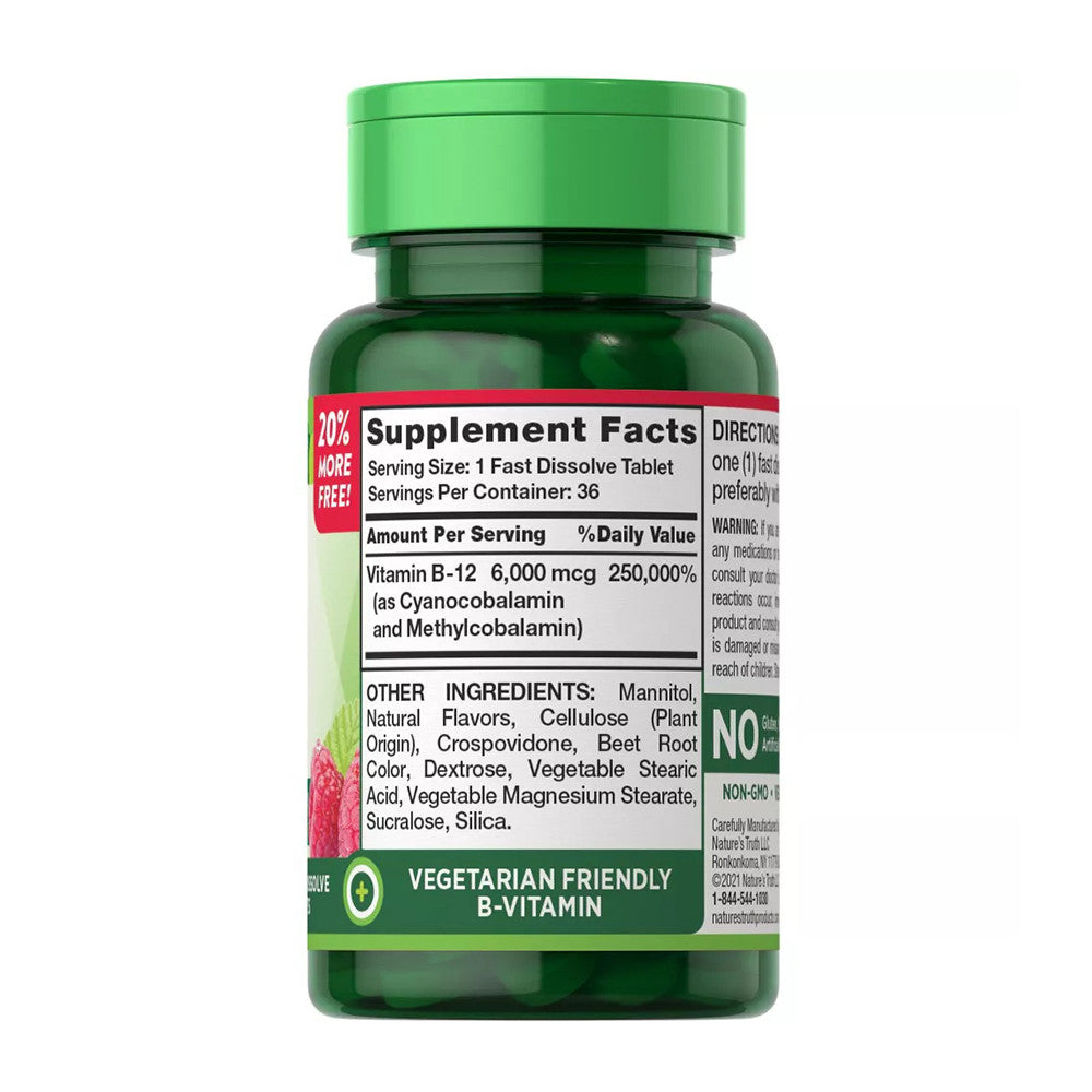Natures Truth B 12 Vitamin 6000 Mcg Fast Dissolve Capsules, 36 Ea