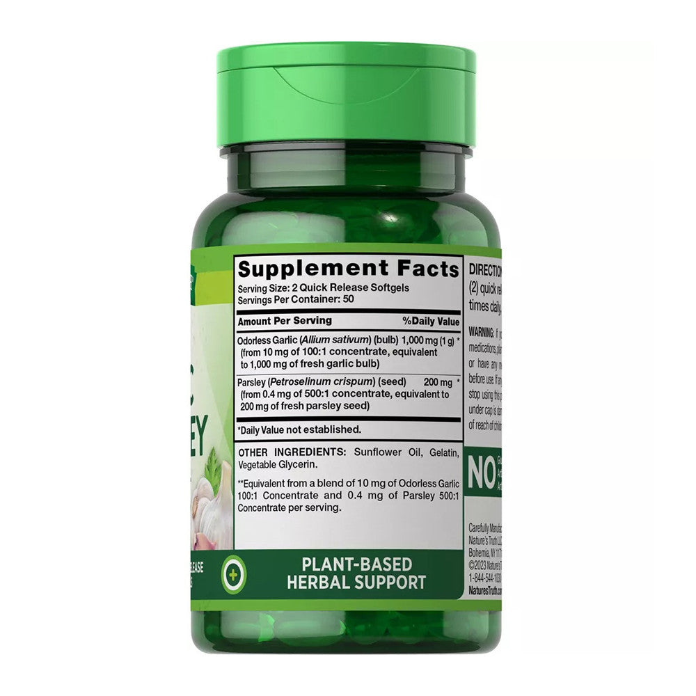 Natures Truth Odorless Garlic And Parsley 1200 Mg Softgels, 100 Ea