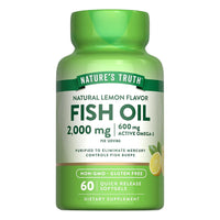 Natures Truth Fish Oil 1000 mg Dietary Supplement Softgels, Lemon flavor, 60 Ea