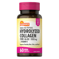 Sundance Vitamins Hydrolyzed Collagen 1000 Mg Vitamin C Coated Caplets for Skin, Hair and Nails, 60 Ea
