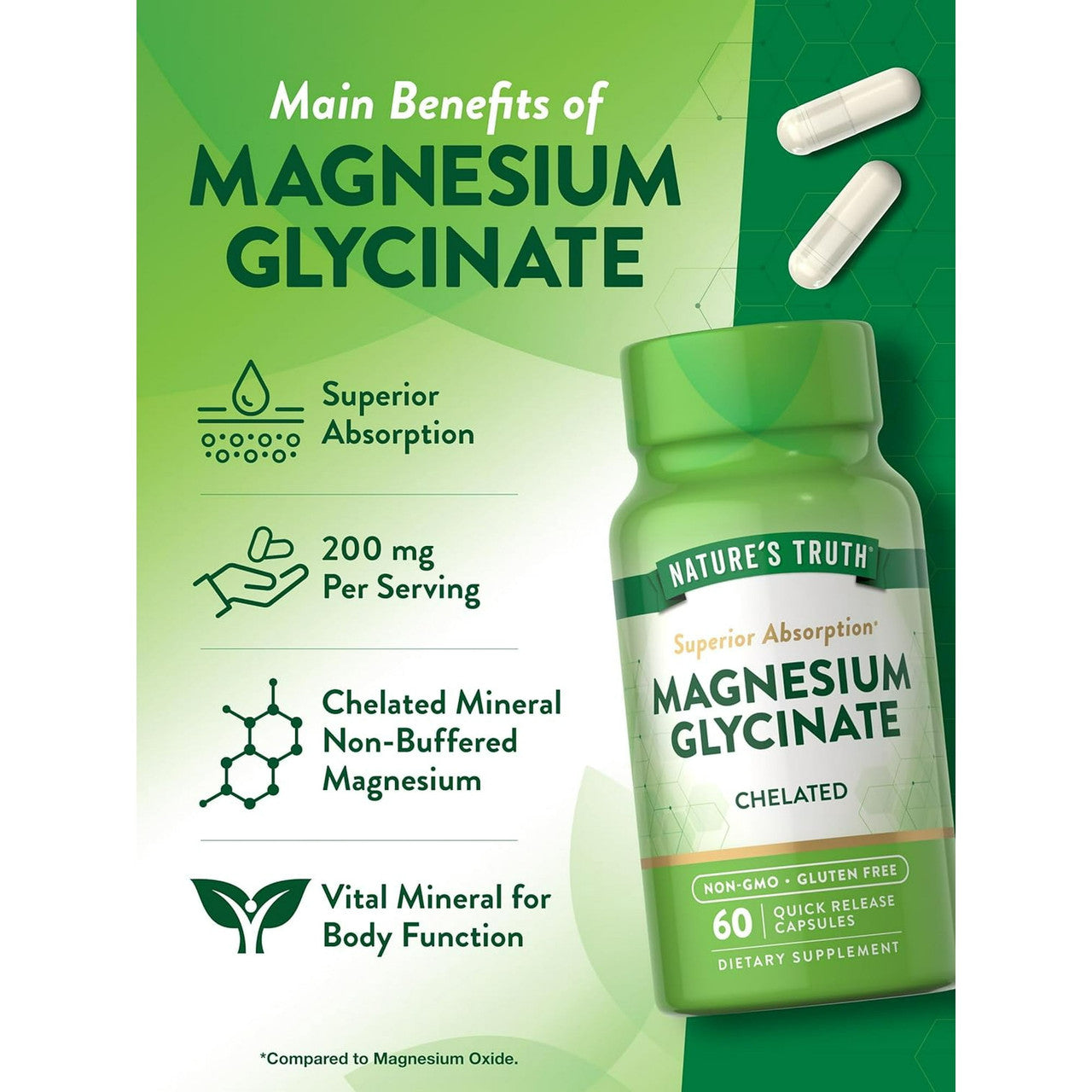 Natures Truth Superior Absorption Magnesium Glycinate Chelated Capsules, 60 Ea