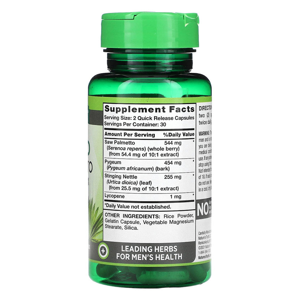 Natures Truth Vitamins Prostaid Saw Palmetto Herbal Complex Health Supplement for Men Capsules, 60 Ea