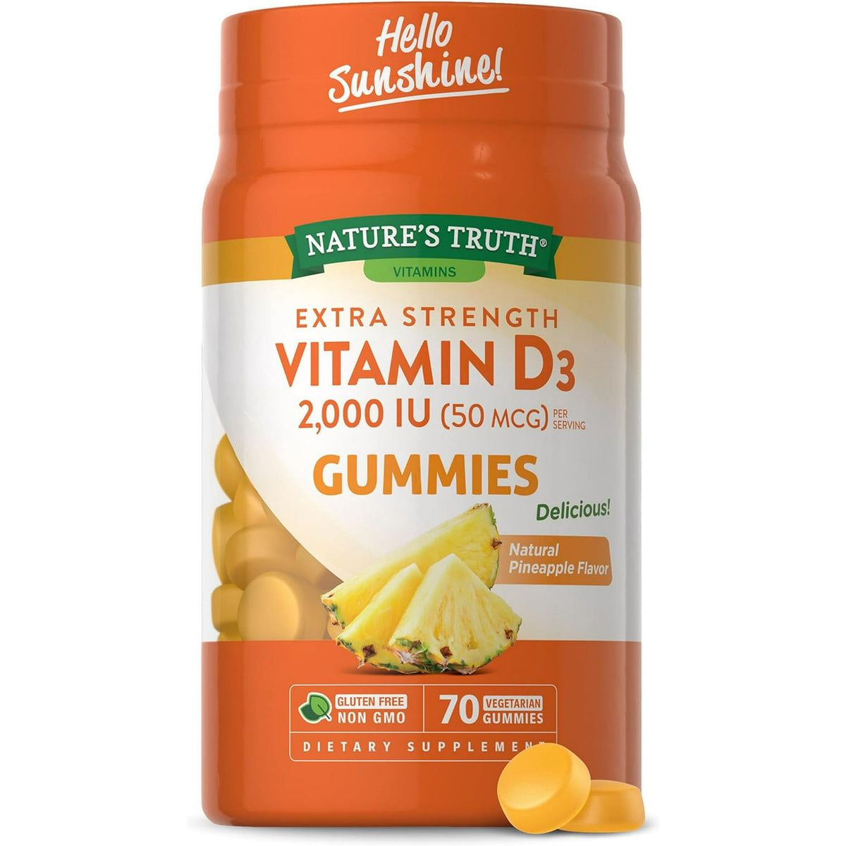 Natures Truth Extra Strength Vitamin D3 2000 Iu Vegetarian Gummies, Natural Pineapple Flavor, 70 Ea