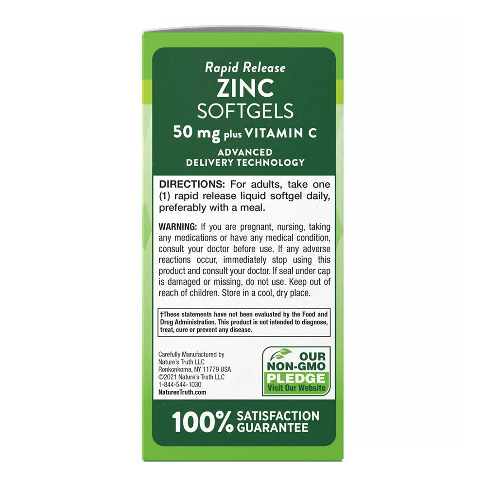 Natures Truth Zinc With Vitamin C 50 Mg  Rapid Release Liquid Softgels, 120 Ea