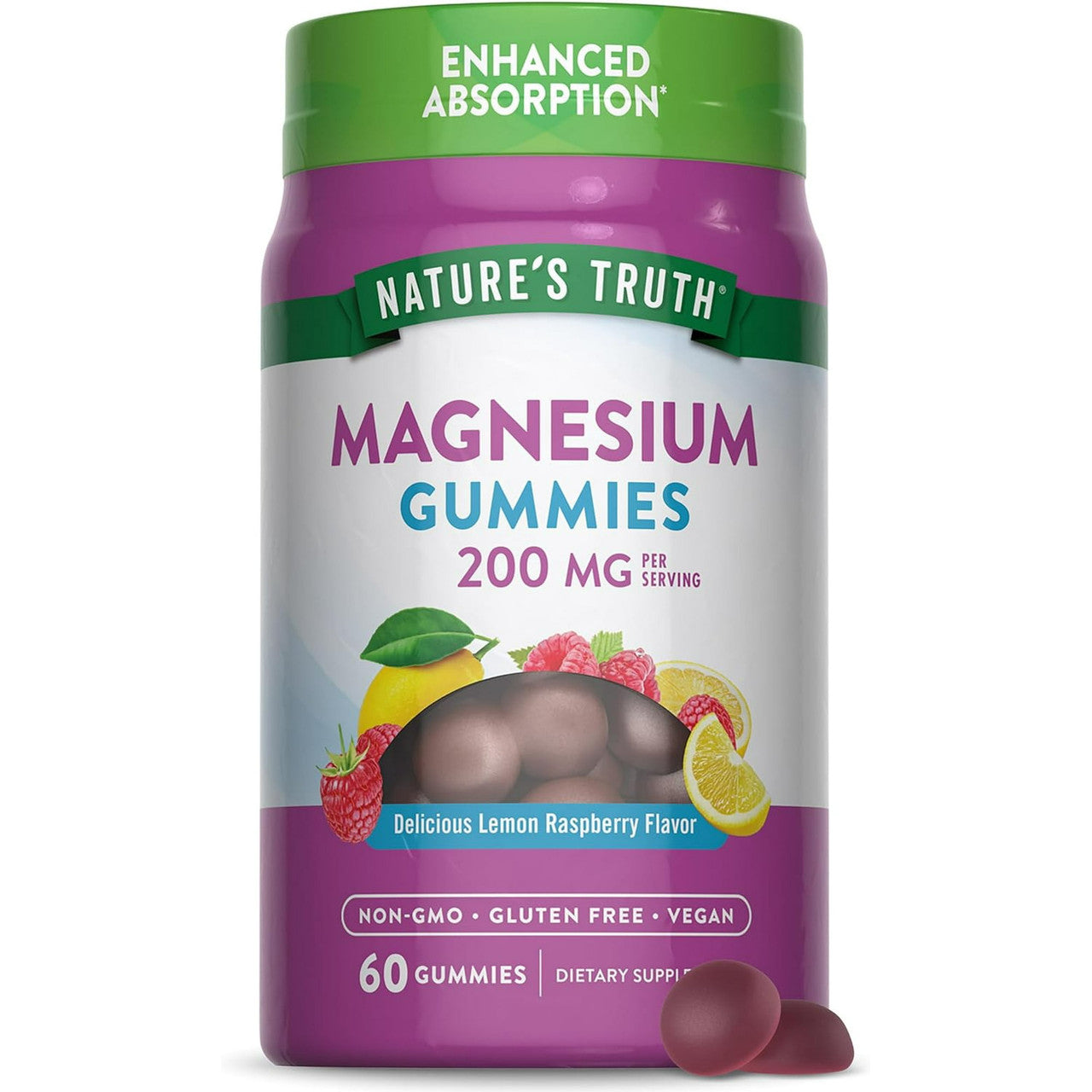 Natures Truth Enhanced Absorption Magnesium 200 Mg Vegan Gummies, Natural Lemon Raspberry, 60 Ea