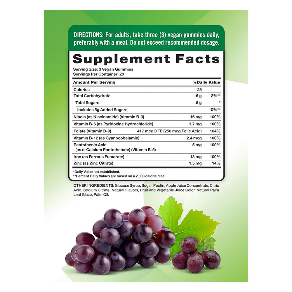 Natures Truth Vitamin B and Zinc Plus Delicious Gummies, Natural Grape Flavor, 60 Ea