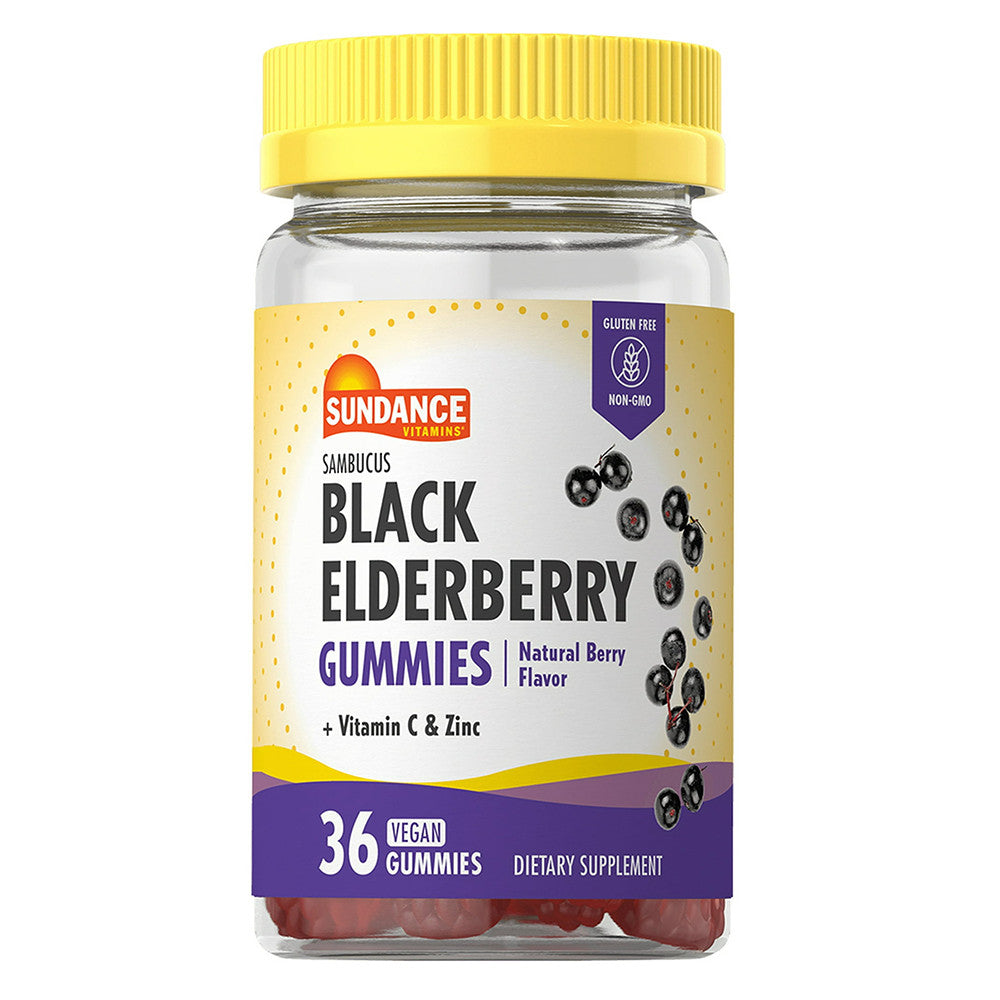 Sundance Vitamins Black Elderberry Vitamin C and Zinc Vegan Gummies, Natural Berry Flavor, 36 Ea