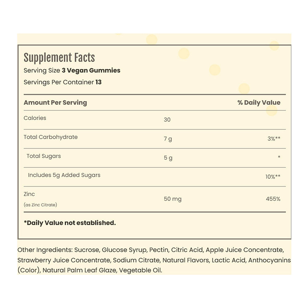 Sundance Vitamins Zinc 50 Mg Vegan Gummies, Natural Mixed Berry Flavor, 40 Ea