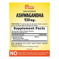 Sundance Vitamins Super Concentrated Ashwagandha 920 Mg Ayurvedic Quick Release Capsules, 60 Ea