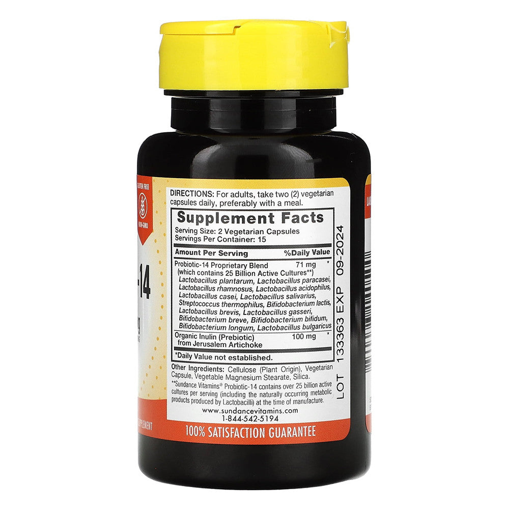 Sundance Vitamins Probiotic 14 Digestive Health Vegetarian Capsules, 30 Ea