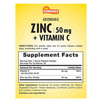 Sundance Vitamins Absorbable Zinc 50 Mg and Vitamin C Softgels, 50 Ea