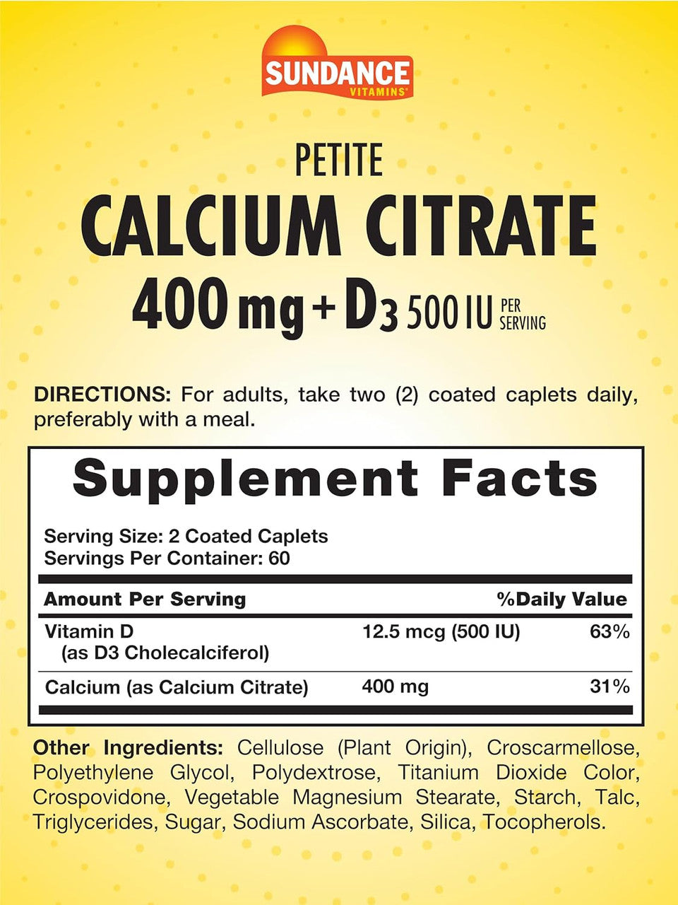 Sundance Vitamins Petite Calcium Citrate 400 Mg Coated Caplets, 120 Ea