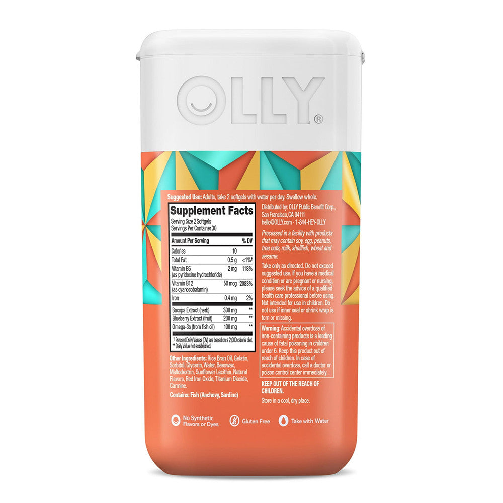 Olly Ultra Strength Brain Softgels Nootropic Supports Healthy Brain Function, 60 Ea