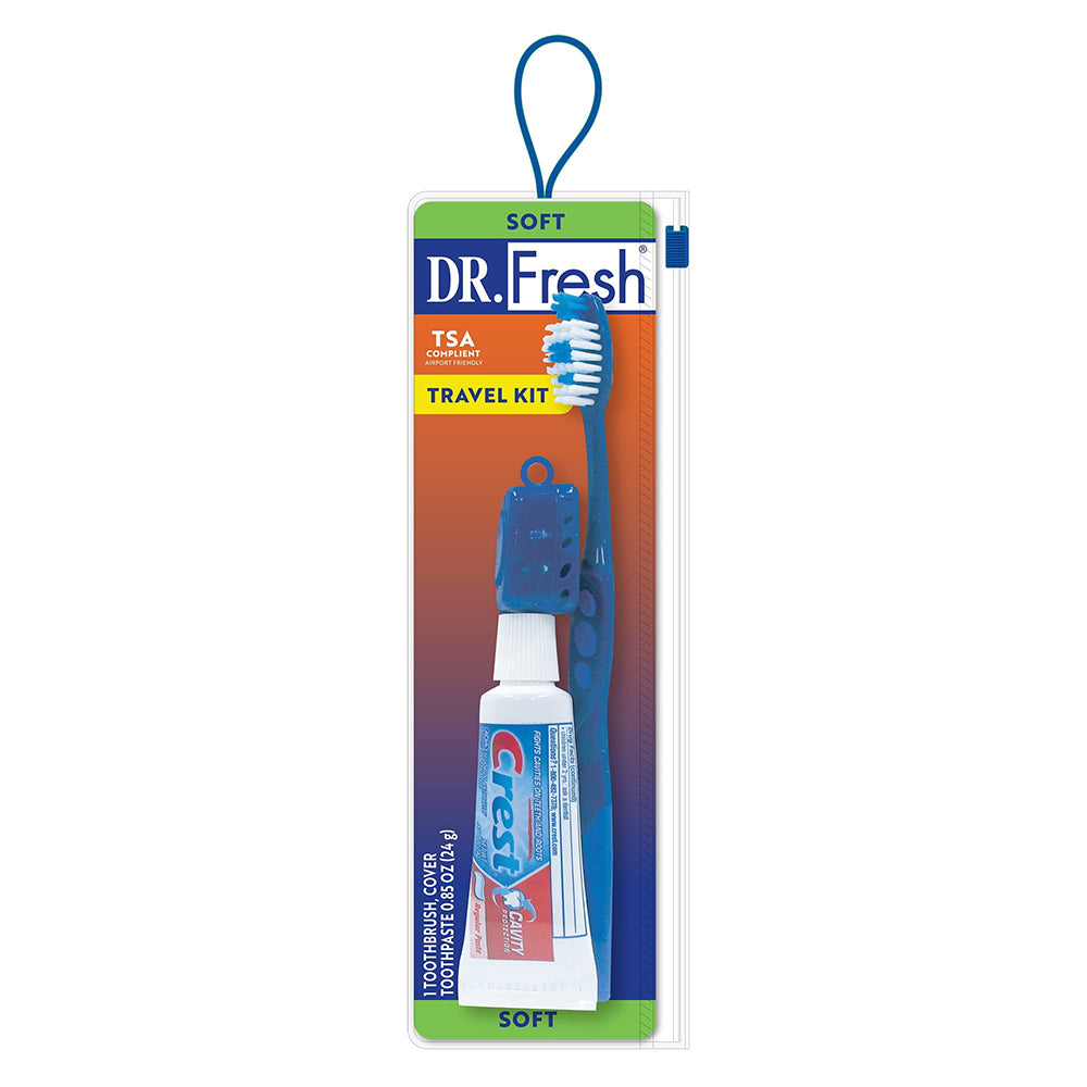 Dr Fresh Travel Kit with Soft Toothbrush Cover and Crest Toothpaste for Convenient Oral Care 1Ea